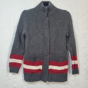 ABERCROMBIE KIDS Cardigan Sweater Gray w/ Red/White Stripe Kids Size 11/12 NWT